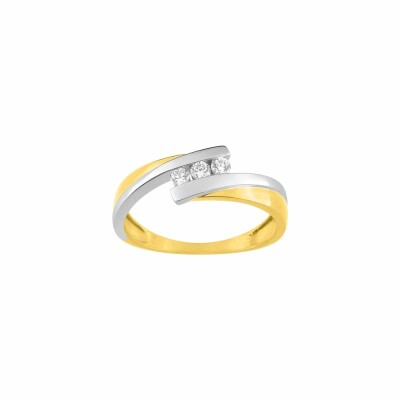 Bague en or jaune, or blanc et oxyde de zirconium