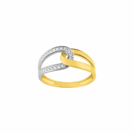 Bague en or jaune, or blanc et oxydes de zirconium