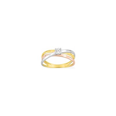Bague en or jaune, or blanc et or rose, oxyde de zirconium
