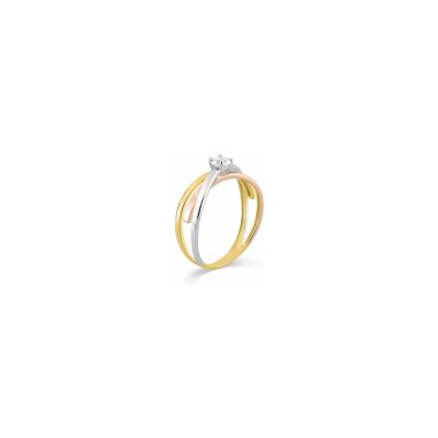 Bague en or jaune, or blanc et or rose, oxyde de zirconium