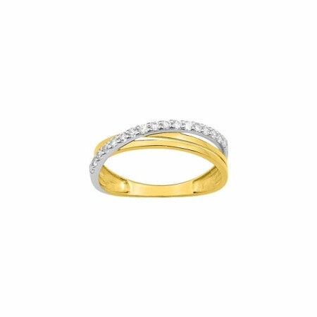 Bague en or jaune, or blanc et oxydes de zirconium