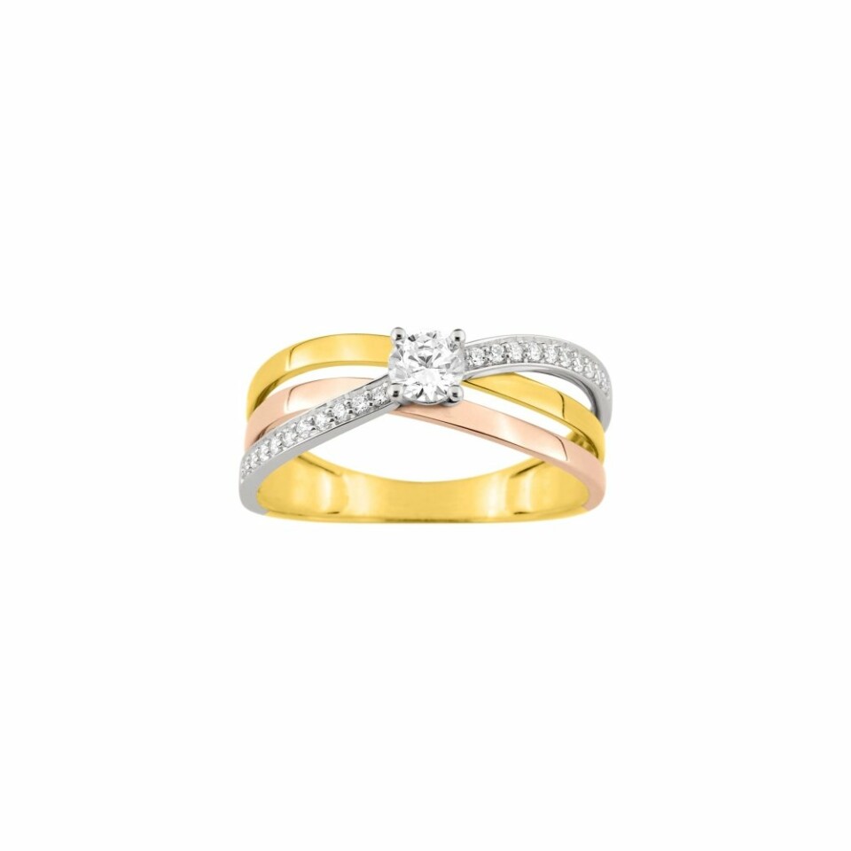 Bague en or jaune, or blanc, or rose et oxydes de zirconium