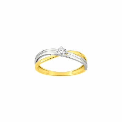 Bague en or jaune, or blanc et oxyde de zirconium