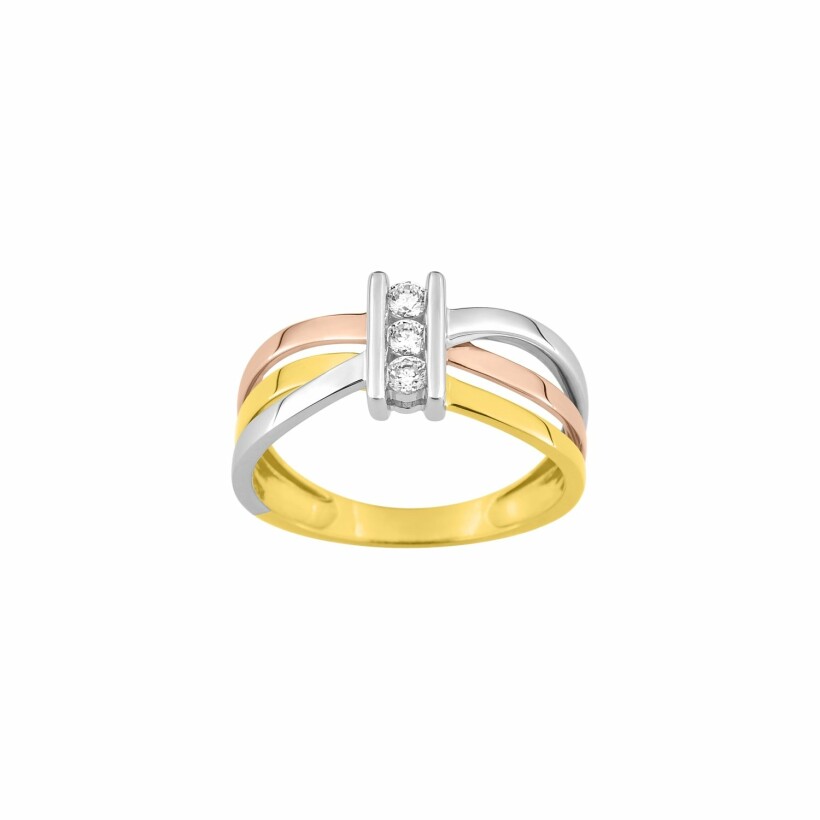 Bague en or jaune, or blanc, or rose et oxydes de zirconium