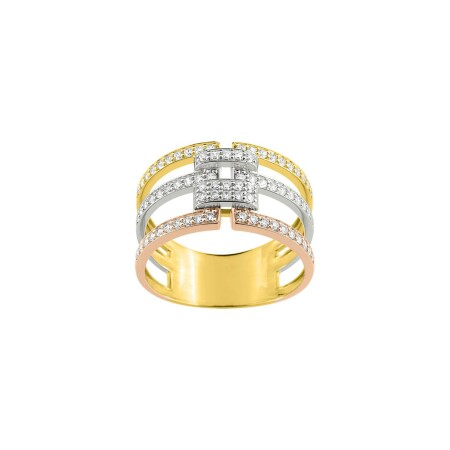 Bague en or jaune, or blanc, or rose et oxydes de zirconium