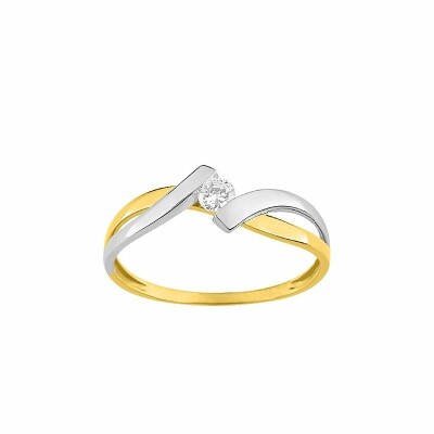 Solitaire en or blanc, or jaune et oxydes de zirconium