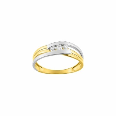 Bague en or jaune, or blanc et oxydes de zirconium