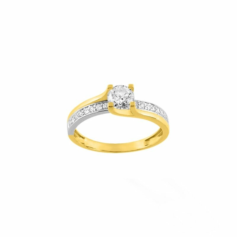 Bague en or jaune, or blanc et oxydes de zirconium