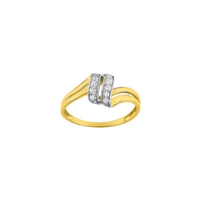 Bague en or jaune, or blanc et oxyde de zirconium