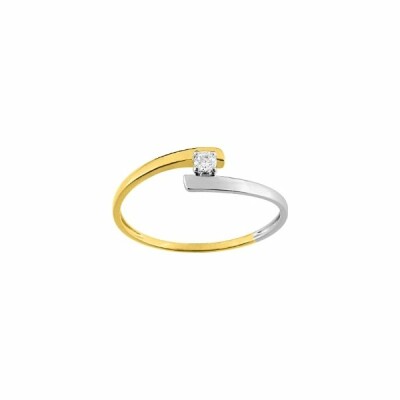 Bague en or jaune, or blanc et oxyde de zirconium