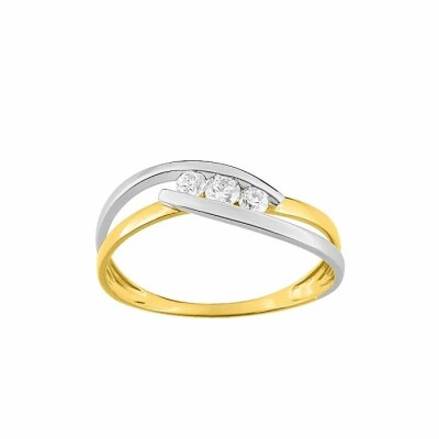 Bague en or blanc, or jaune et trilogie d'oxydes de zirconium