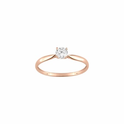 Solitaire en or rose et oxyde de zirconium