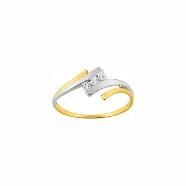 Bague en or jaune, or blanc et oxydes de zirconium