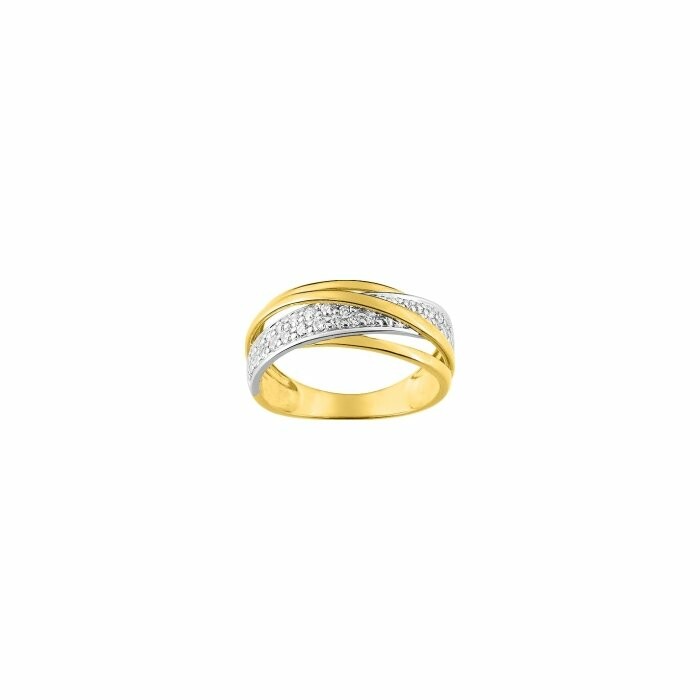 Bague en or jaune, or blanc et oxydes de zirconium