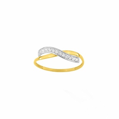 Bague en or jaune, or blanc et oxydes de zirconium