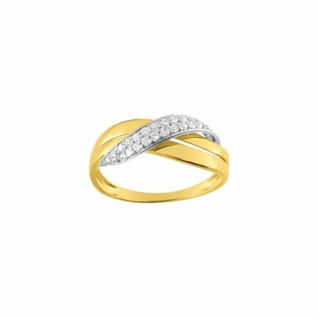 Bague en or jaune, or blanc et oxydes de zirconium