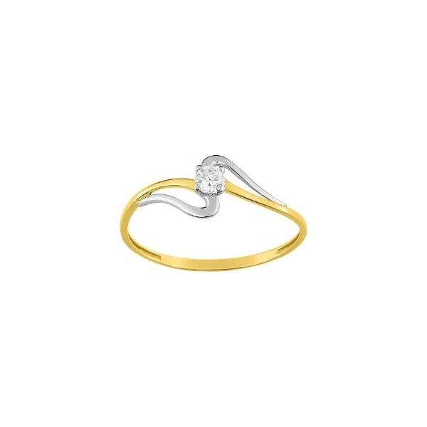 Bague en or jaune, or blanc et oxyde de zirconium