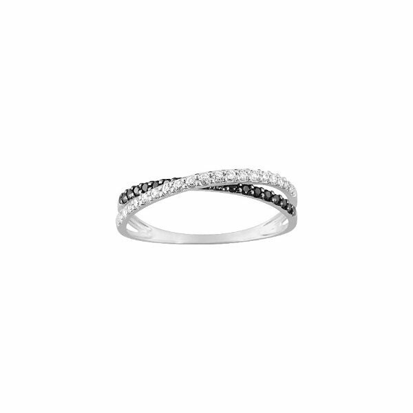 Bague en or blanc, oxydes de zirconium blancs et noirs