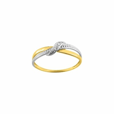 Bague en or jaune, or blanc et diamants de 0.01ct