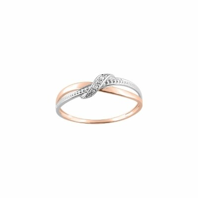 Bague en or blanc, or rose et diamants de 0.01ct