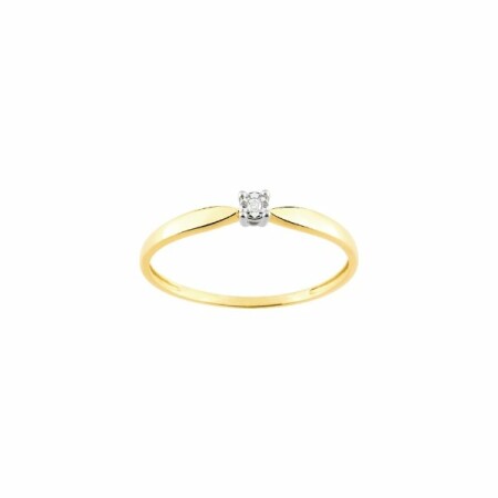 Solitaire en or jaune, or blanc et diamant de 0.01ct