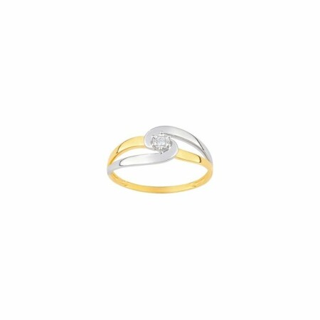 Solitaire en or blanc, or jaune et diamant de 0.026ct