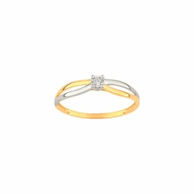 Bague en or jaune, rhodium et diamant 0.022ct