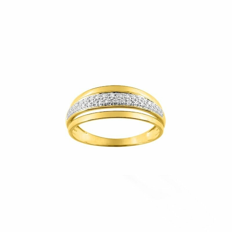 Bague en or jaune, rhodium et diamants