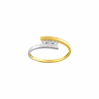 Bague en or jaune, rhodium et diamants 0.03ct