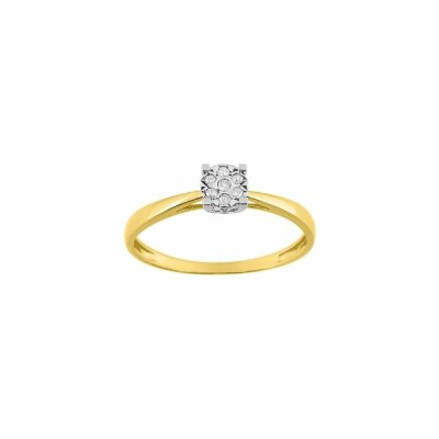 Solitaire en or jaune, or blanc et diamant de 0.046ct