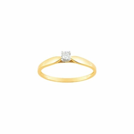 Solitaire en or jaune, or blanc et diamant de 0.052ct