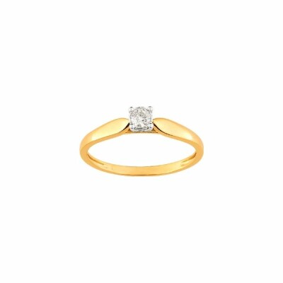 Solitaire en or jaune, or blanc et diamant 0.10ct