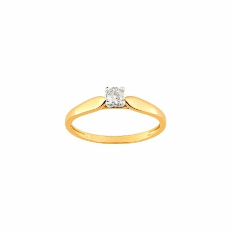 Solitaire en or jaune, or blanc et diamant 0.10ct