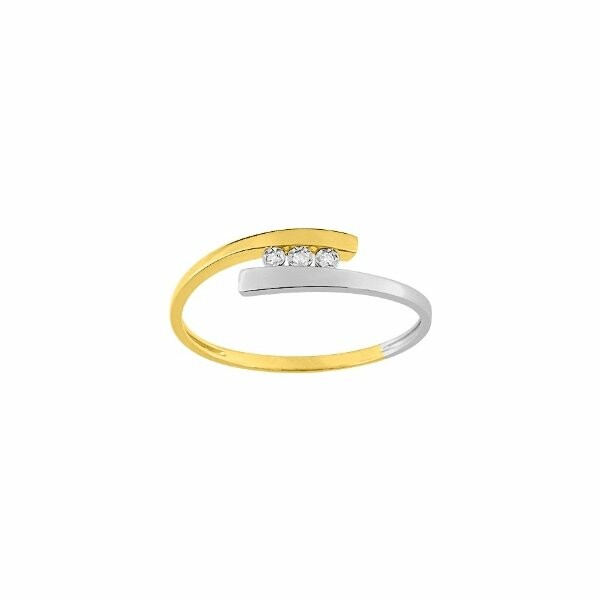 Bague trilogie en or jaune, or blanc et diamants de 0.014ct