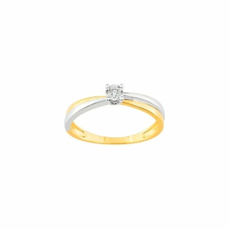 Solitaire en or jaune, or blanc et diamant de 0.052ct