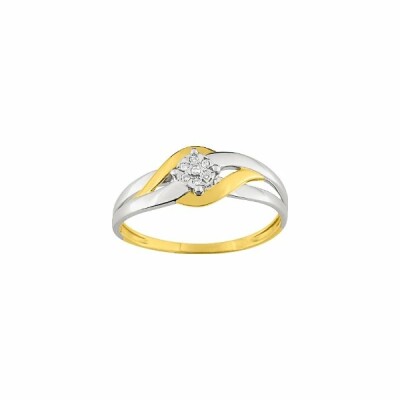 Solitaire en or jaune, or blanc et diamant de 0.01ct