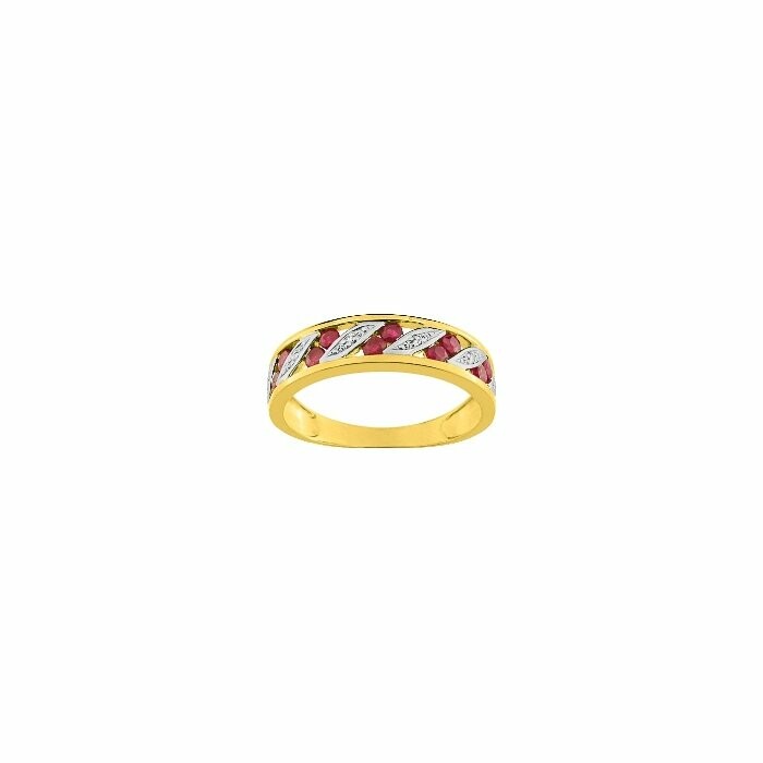 Bague en or jaune, rhodium, rubis et diamants