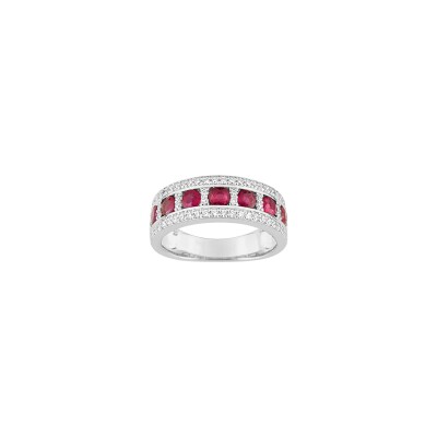 Bague en or blanc, rubis et oxyde de zirconium