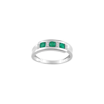 Bague en or blanc, oxyde de zirconium et émeraudes