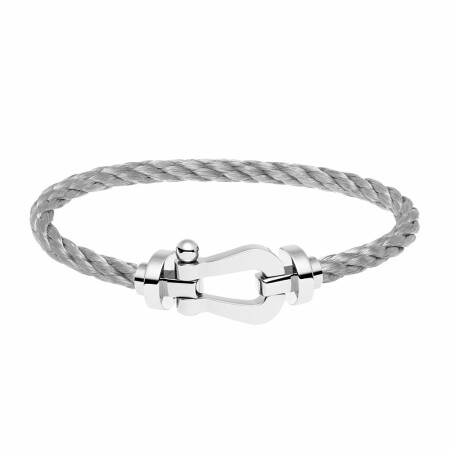 Bracelet FRED Force 10 grand modèle manille en or blanc et câble en acier 