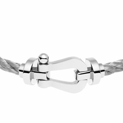 Bracelet FRED Force 10 grand modèle manille en or blanc et câble en acier 