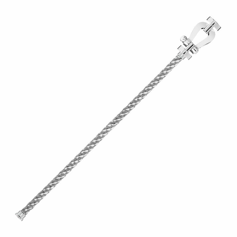 FRED Force 10 bracelet, large size, white gold manilla, steel cable 