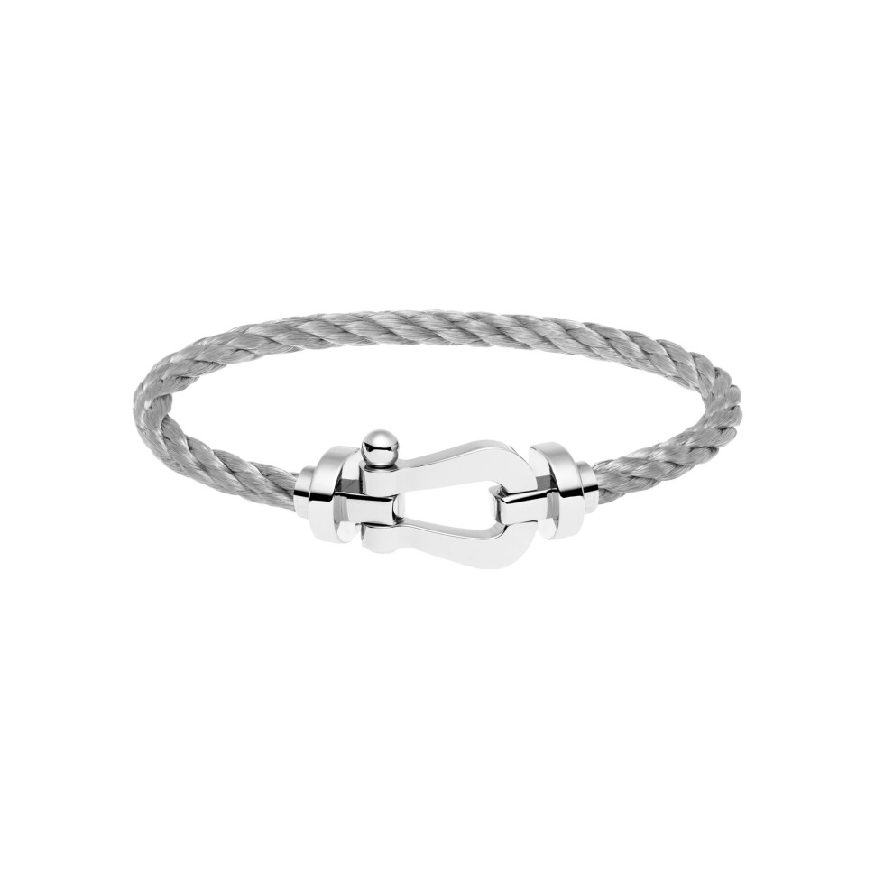 FRED Force 10 bracelet, large size, white gold buckle, steel cable