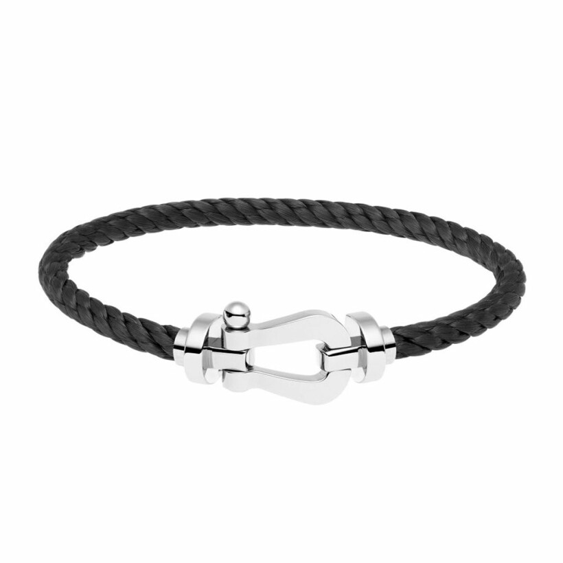 FRED Force 10 bracelet, large size, white gold manilla, black steel cable