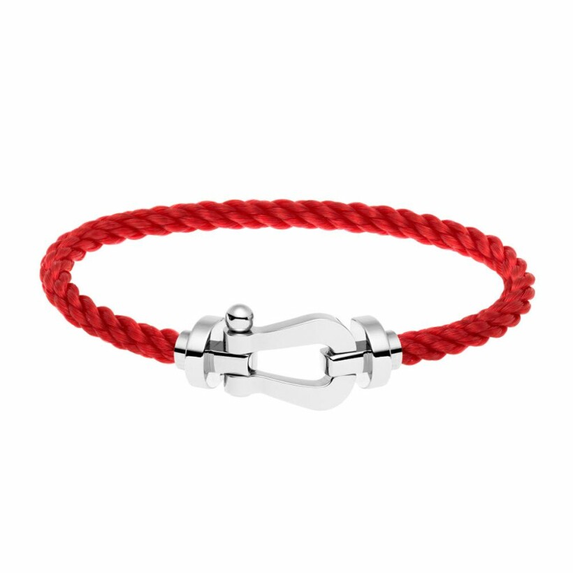 Bracelet FRED Force 10 grand modèle manille en or blanc et câble en corderie rouge