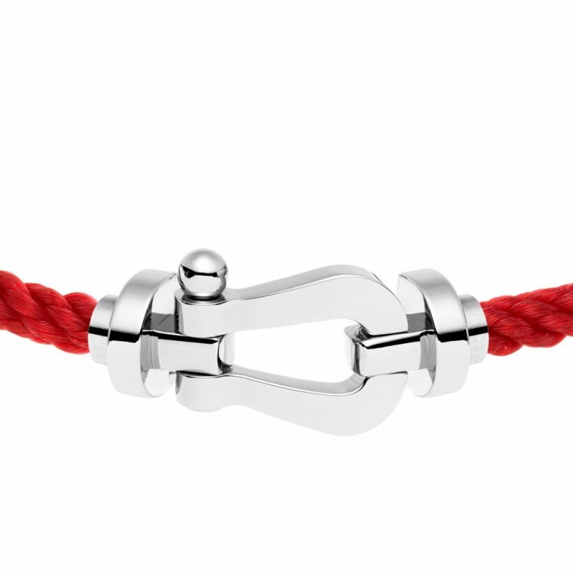 Bracelet FRED Force 10 grand modèle manille en or blanc et câble en corderie rouge