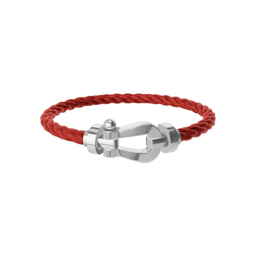 Bracelet FRED Force 10 Grand Modèle en or blanc, câble en corderie rouge