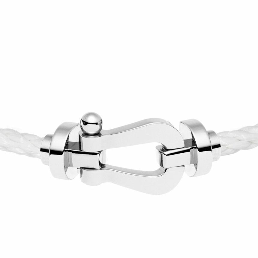 FRED Force 10 bracelet, large size, white gold manilla, white rope cord