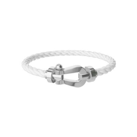 Bracelet FRED Force 10 Grand Modèle en or blanc, câble en corderie blanc