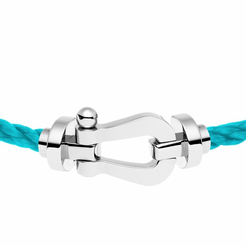 FRED Force 10 bracelet, large size, white gold manilla, turquoise rope cord
